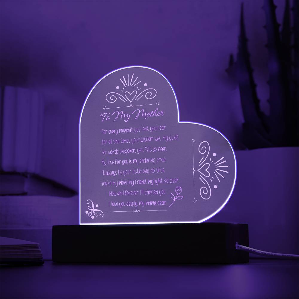 For FAMILY: Engraved Acrylic Heart Plaque (Mom)