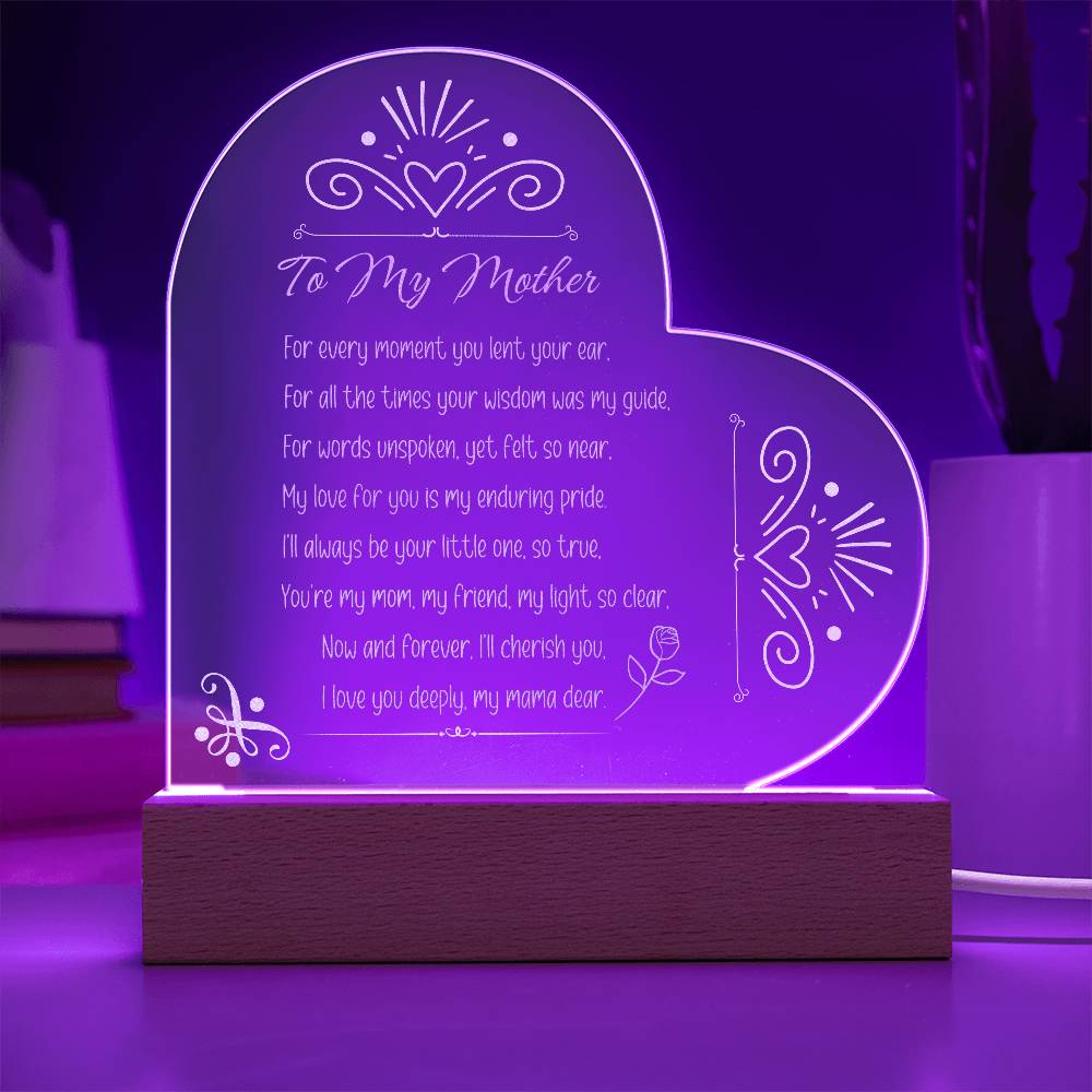 For FAMILY: Engraved Acrylic Heart Plaque (Mom)