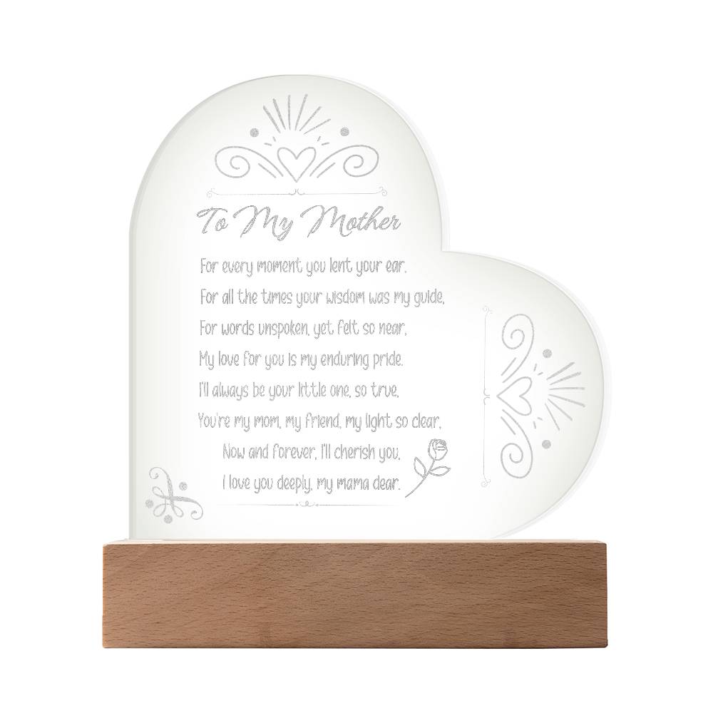 For FAMILY: Engraved Acrylic Heart Plaque (Mom)