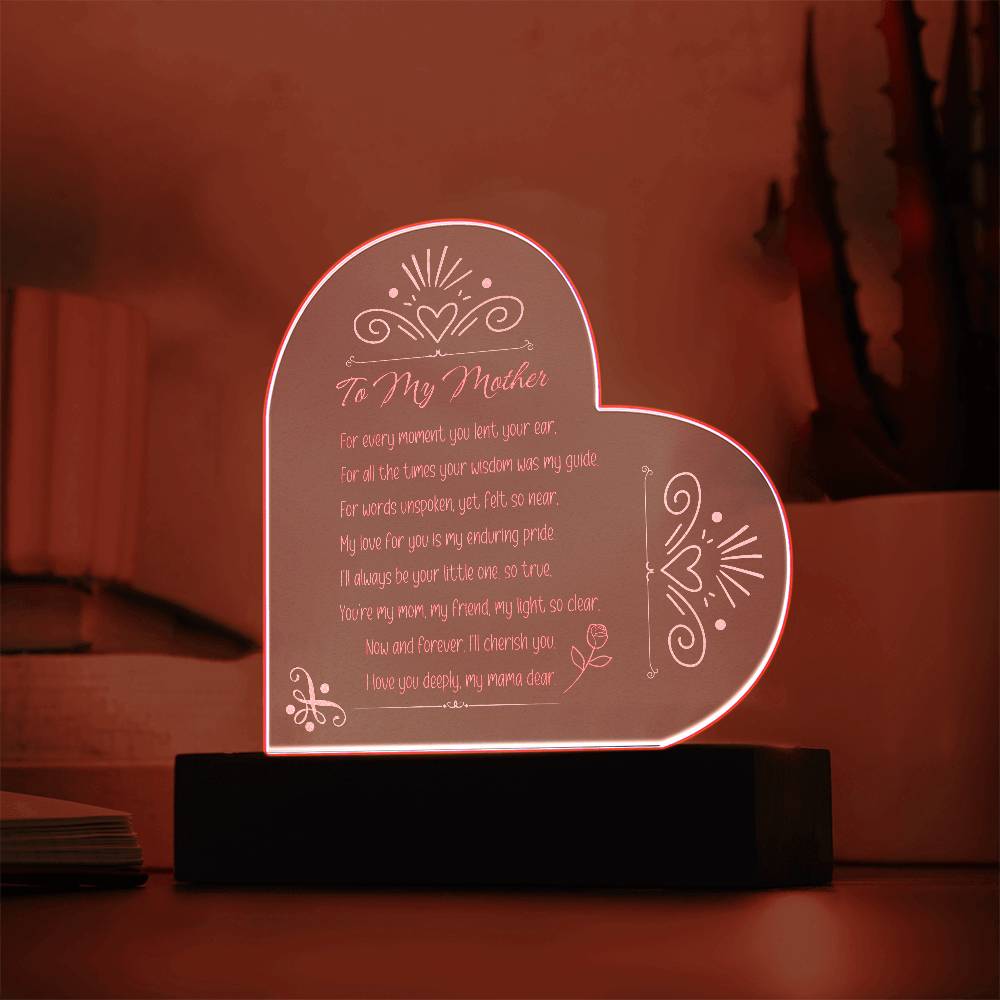 For FAMILY: Engraved Acrylic Heart Plaque (Mom)