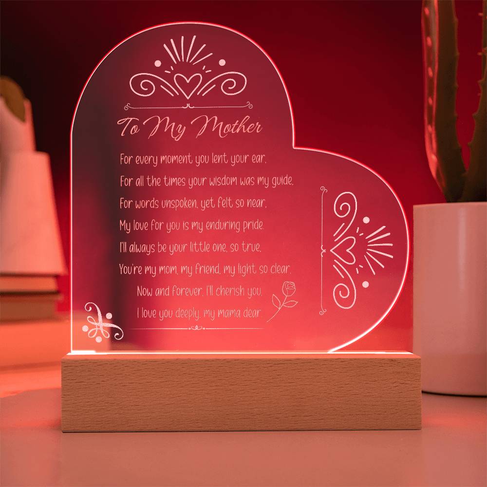 For FAMILY: Engraved Acrylic Heart Plaque (Mom)